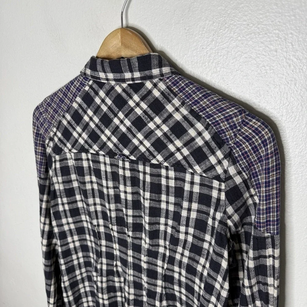 Free People Catch Up With Me Plaid Flannel Shirt Black Purple Womens Smal